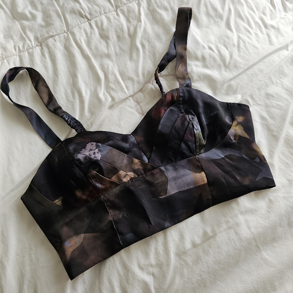 Floral Cropped Satin Corset Bralette